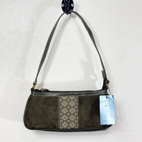 Nine West Y2K Mini Shoulder Bag Green Suede Leather Accent NWT - Picture 1 of 13